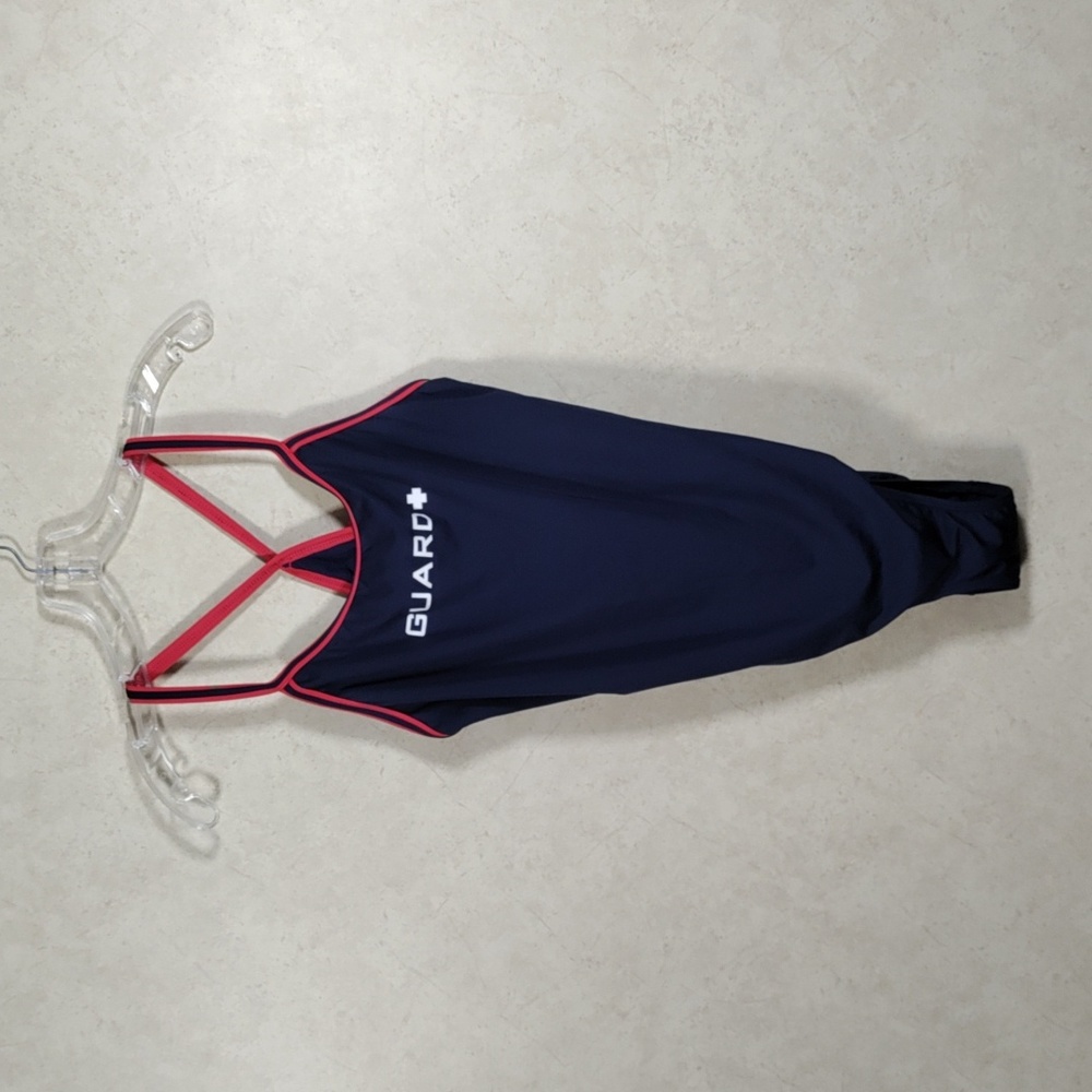 2/$10 05SE1 TYR navy blue w/red trim GUARD one piece swimsuit 40 L